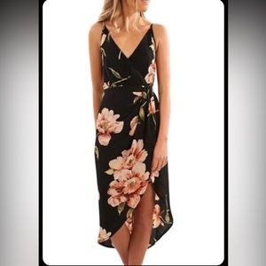 🌺 Asymmetrical Floral Wrap Midi Dress | Medium